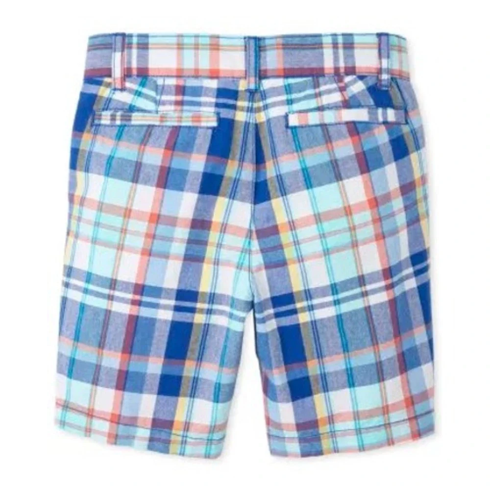 (CL) The‎ Childrens Place Boys Plaid Chino Shorts Blue Orange Size 14 Cotton